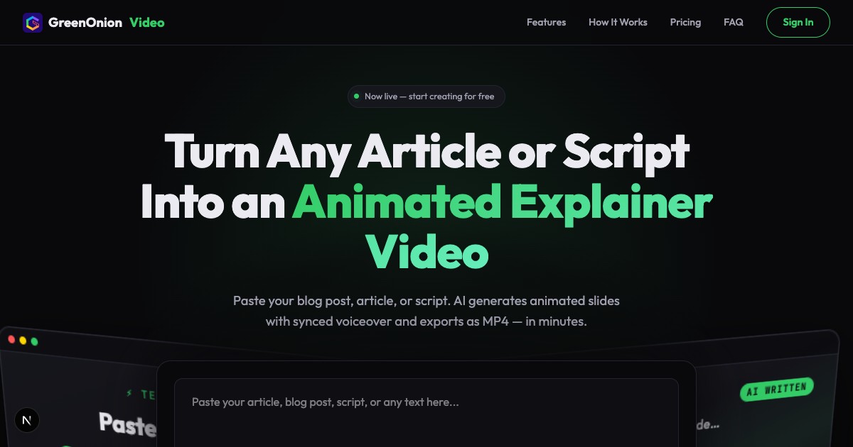 Text to Video AI — Animated Explainer Videos from Articles | GreenOnion